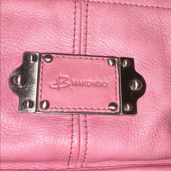 B Makowsky shoulder bag satchel smooth leather faded rose whip stitch strap - Picture 4 of 17